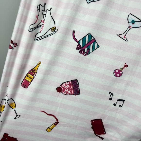 NWT Kate Spade Pink White Stripe Christmas Winter Pajama Set Women's Size Large - Picture 13 of 16